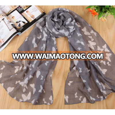 custom butterfully cartoon printing simple Polyester Fashion shawl silk scarf